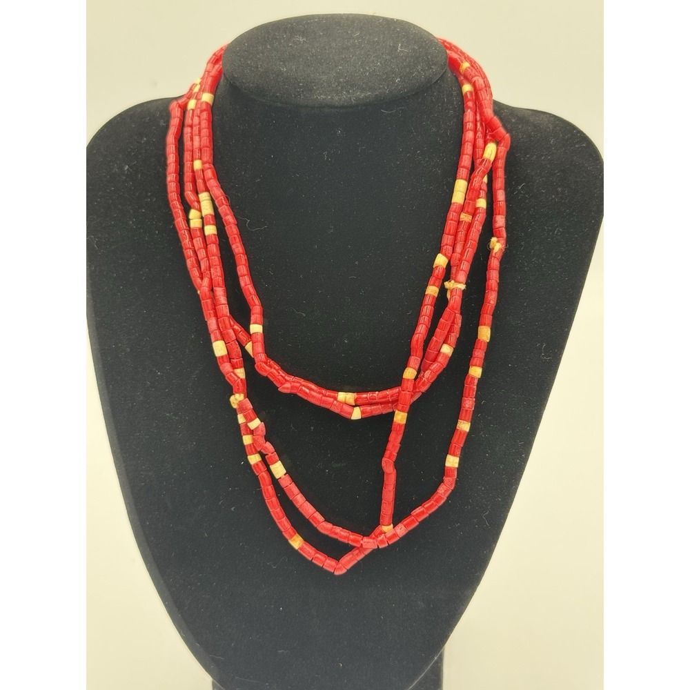 Pair Of Red & Beige Beaded Strands